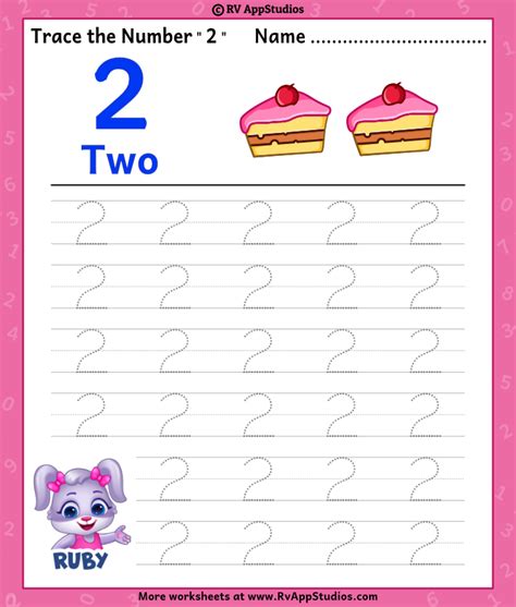 Trace Number '2' Worksheet for FREE for Kids