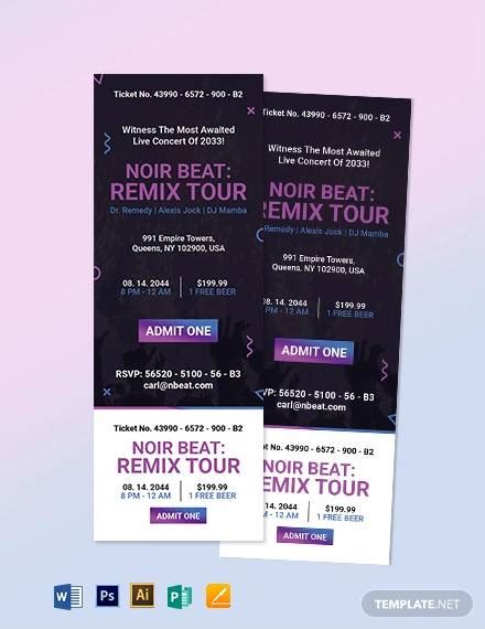 FREE 40+ Sample Concert Ticket Templates in AI | MS Word | Pages | PSD | Publisher | PDF