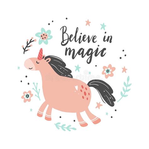 Magic Pink Unicorn Vector Illustration Stock Vector - Illustration of ...