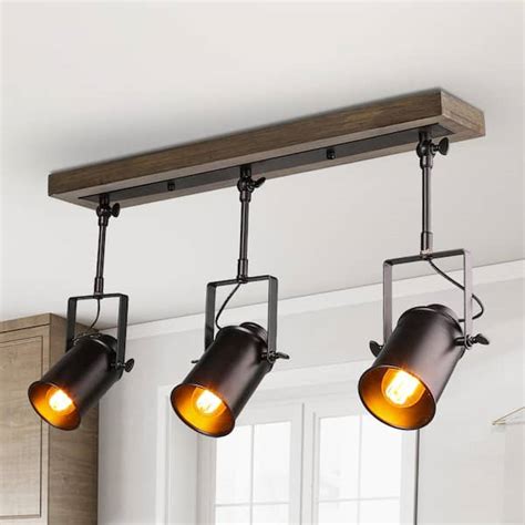 LNC Farmhouse 2 ft. 3-Light Texture Black Spotlights Track Lighting Kit ...