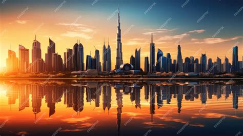 Premium AI Image | Dubai city buildings profile at sunset in the United Arab Emirates