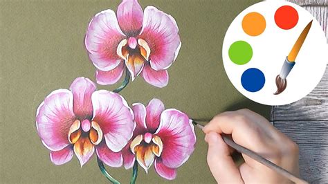 How to paint a pink orchid by a filbert brush, Acrylic painting - YouTube