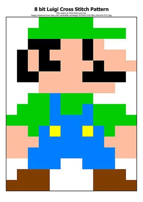 Instant Download, Super Mario Bros, 8 Bit Luigi, Cross Stitch Pattern ...