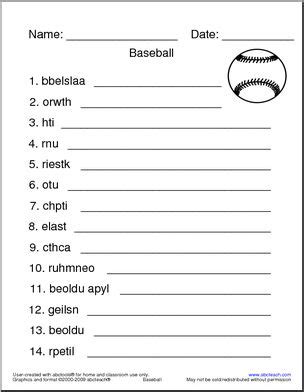 Unscramble the Words: Baseball Terminology – Abcteach