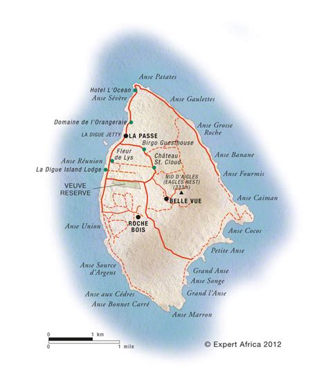 Sketch map of La Digue Island, Seychelles