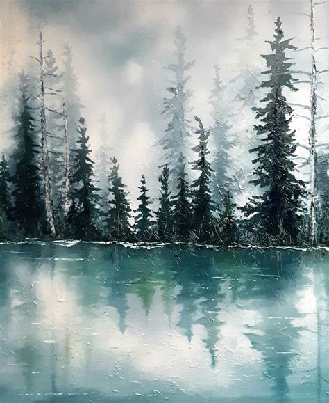 Another gray day | Tree painting canvas, Pine tree painting, Large canvas painting