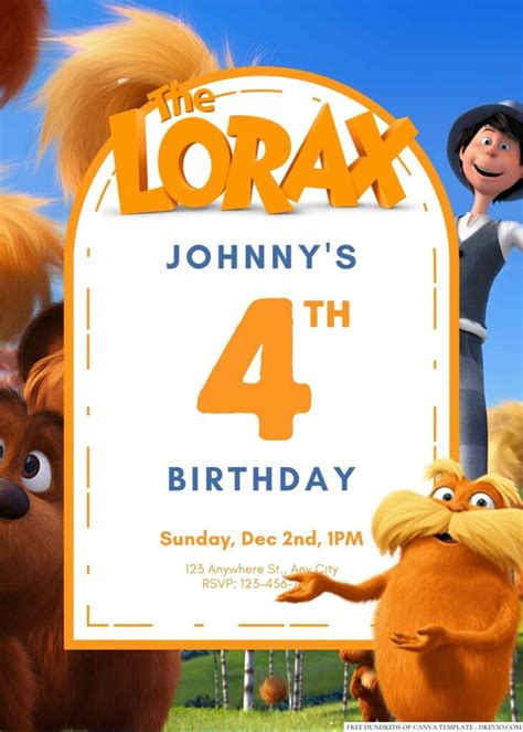 Free Editable The Lorax Birthday Invitation | Download Hundreds FREE PRINTABLE Birthday ...