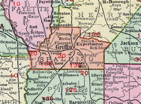 Spalding County, Georgia, 1911, Map, Griffin, Experiment, Sunnyside ...