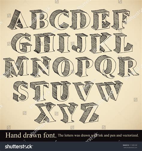 Hand drawn 3d font, vector alphabet vintage style. | Typography fonts ...