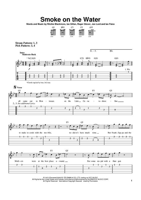 Digital Sheet Music for Smoke On The Water by Deep Purple,Ian Gillan ...