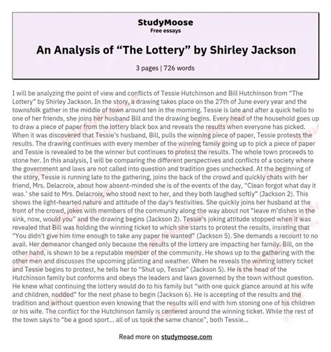 An Analysis of “The Lottery” by Shirley Jackson Free Essay Example