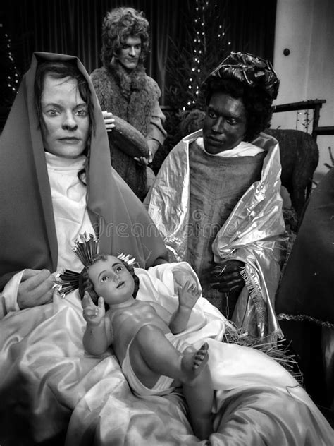 Christmas Creche. Artistic Look in Black and White. Editorial Photography - Image of catholic ...