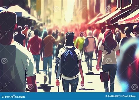 Crowd of People Walking Street Stock Image - Image of construction ...