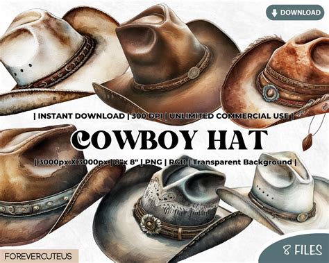 Cowboy Hat Clipart, Watercolor Cowboy Hat, Western Life, Wild Western ...