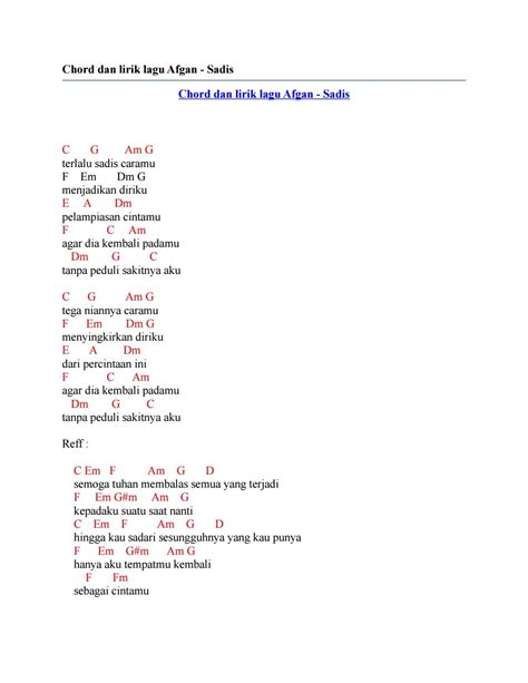 Chord dan lirik lagu afgan sadis by Chord Zila - Issuu