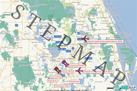 StepMap - Central Florida Theme Parks - Landkarte für USA