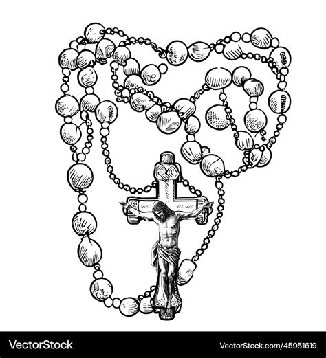 Catholic rosary with cross hand drawn sketch Vector Image