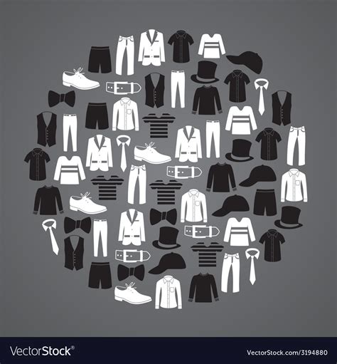 White and black mens clothing icons in circle Vector Image