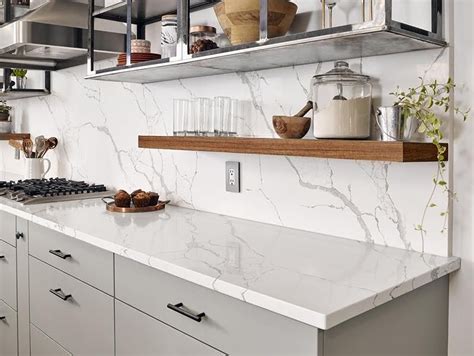 kitchen white quartz backsplash - Google Search | Quartz kitchen ...