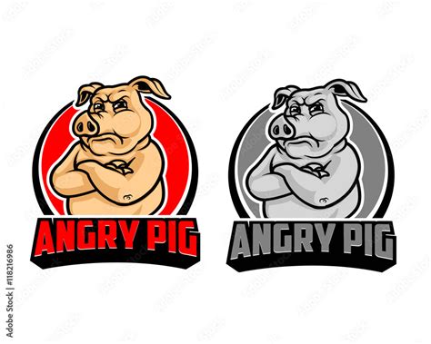 Angry Pig Cartoon Logo vector de Stock | Adobe Stock