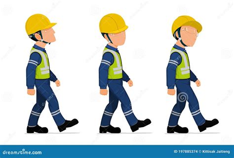 Three Industrial Workers are Walking on White Background Stock Vector - Illustration of ...