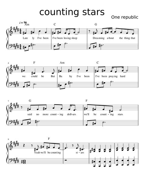 counting stars Sheet music for Piano | Download free in PDF or MIDI | Musescore.com