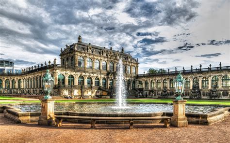 Zwinger Palace, Dresden, Germany, houses, fountain, clouds wallpaper ...