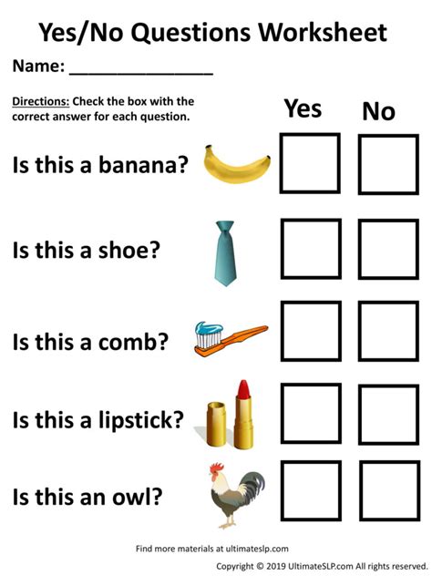 Yes or No Questions Worksheet - Ultimate SLP