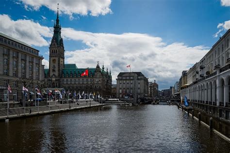 Premium Photo | Bridge over elbe river with buildings in background