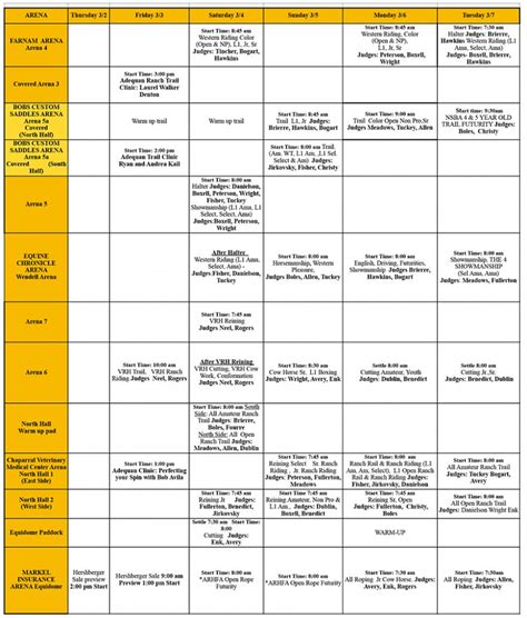 Arena Schedule – Sun Circuit