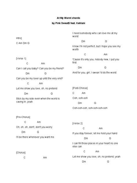 At My Worst Chords | PDF | Song Structure | Vocal Music