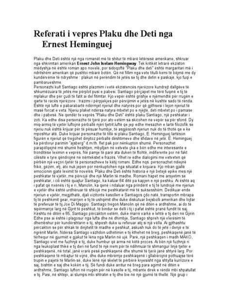 Plaku Dhe Deti Ernest Hemingway Referat | PDF