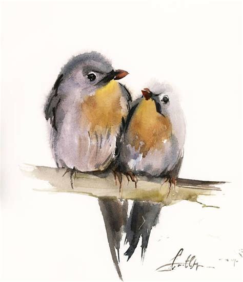 Birds Couple Original Watercolor Painting Two Birds on a | Sanatsal resimler, Suluboya, Sulu boya