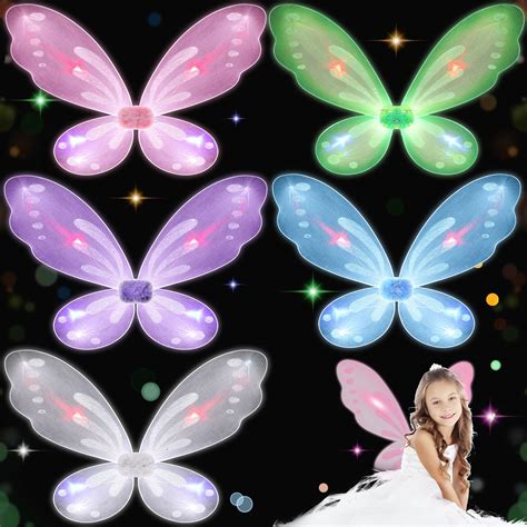 Buy 5 Pieces Fairy Wings LED Butterfly Fairy Wings Clear Costume Wing Glitter Princess Butterfly ...