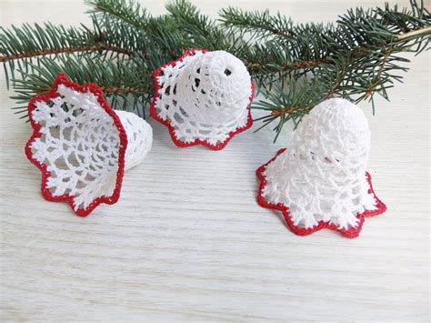 Lace Crochet Christmas Bell Ornaments White Handmade Bells