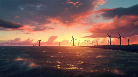 3d Rendering Of Offshore Wind Farms Against A Dramatic Stormy Sunset ...