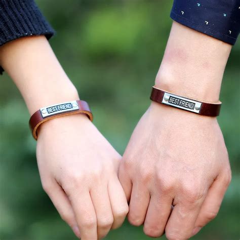 JV Real Brown Leather Friends Forever Bracelets Boyfriend Girlfriend Bracelets Couple Jewelry ...