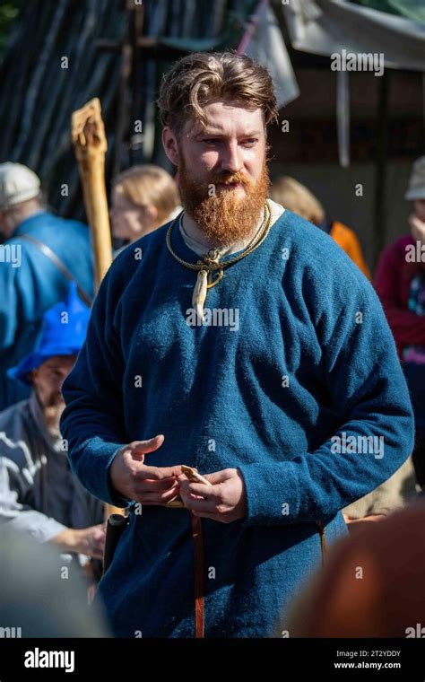 Re-enactor at Pukkisaari Iron Age Market re-enactment in Helsinki, Finland Stock Photo - Alamy