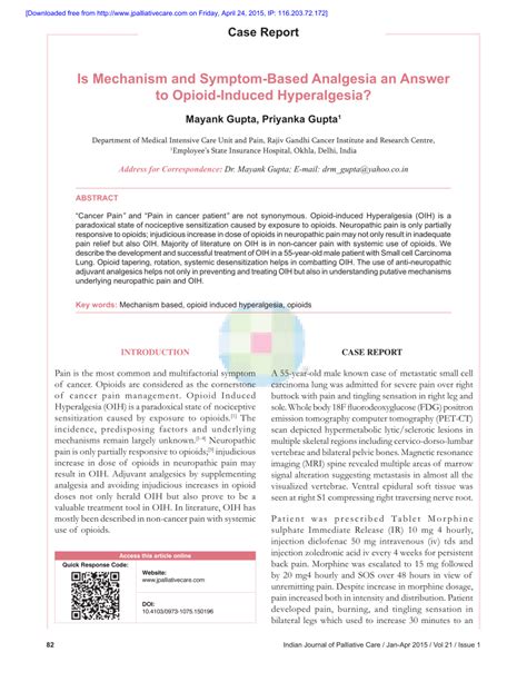 (PDF) Is Mechanism and Symptom-Based Analgesia an Answer to Opioid-Induced Hyperalgesia?