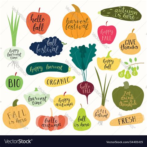 Set autumn harvest quotes in fruits vegetables Vector Image