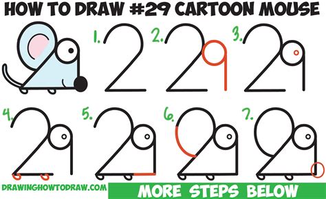 How to Draw a Cartoon Mouse from Numbers "29" in Easy Step by Step Drawing Tutorial for Kids ...