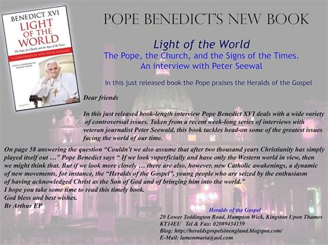 Heralds of the Gospel in England and Wales: Pope praises the Heralds of the Gospel in his new ...