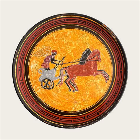 "Ancient Greek Winged God Chariot Horse Riding Racing Greek Mythology Plate 60's Terra Cotta ...