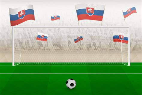 Slovakia football team fans with flags of Slovakia cheering on stadium ...