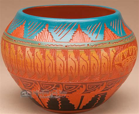 Indian Pottery Etched Clay Vase 5.5" -Navajo (p338) - Mission Del Rey Southwest