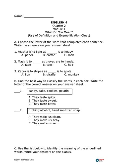 Q2 Activity Sheets - Grade 4 - Name: _____________________ ENGLISH 4 ...