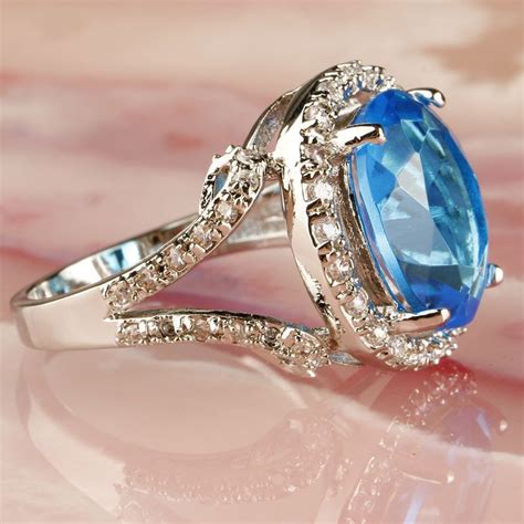 Blue Topaz Solitaire White Zircon Accents-Size 8 December Birthstone by Handmade #Handmade # ...