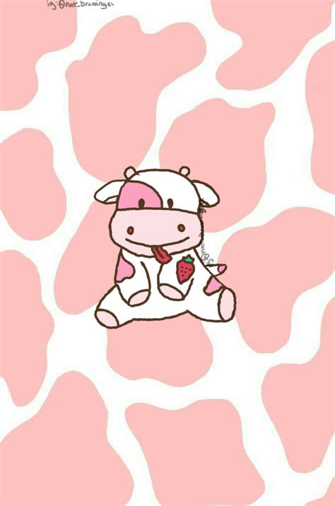 Strawberry Aesthetic Pink Cow Print Wallpaper - Fotomuslik