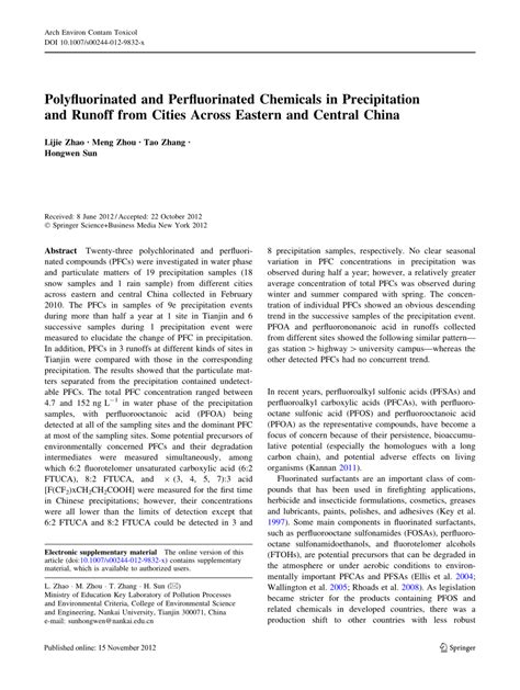 (PDF) Polyfluorinated and Perfluorinated Chemicals in Precipitation and ...