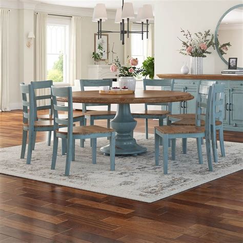 Conway Farmhouse Two Tone Solid Wood Round Dining Table Chair Set ...